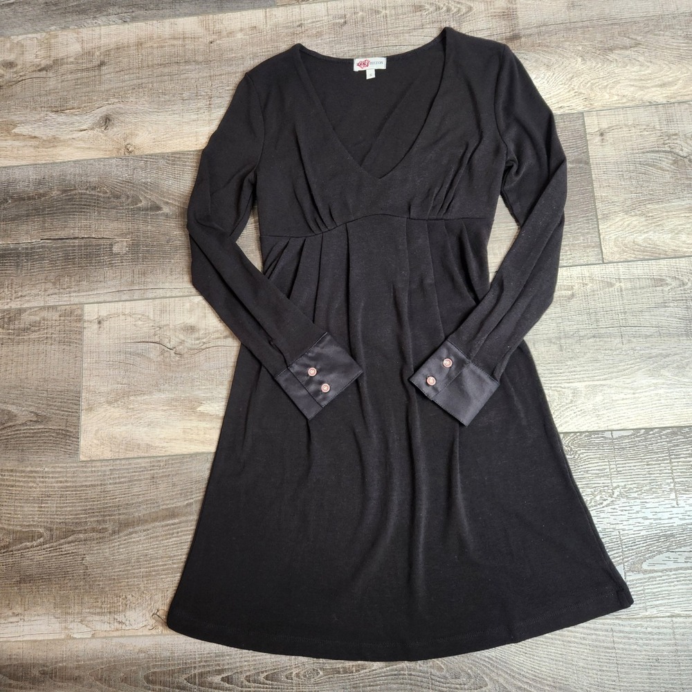Chick ‎ Nicky Hilton Empire Waist A Line Light Knit Black Dress S Minimalist LBD